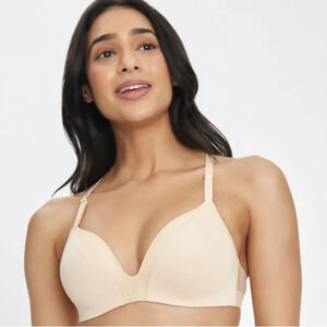 Lively 36DD All Day Deep V Wireless Molded Bra Toasted Almond Adjustable Straps